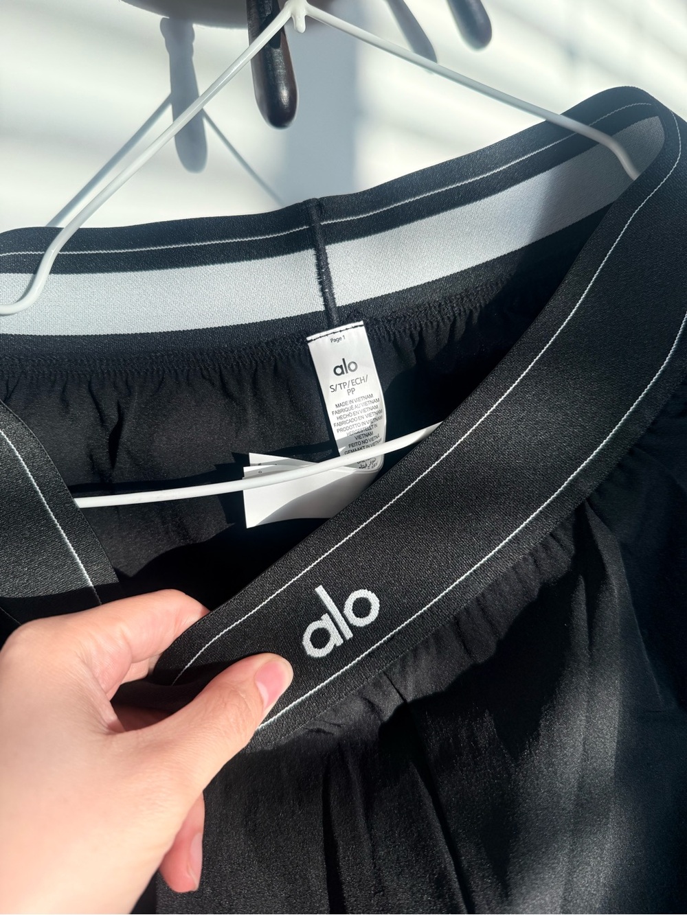 ALO Yoga Black Elastic Waist Trousers with White Logo